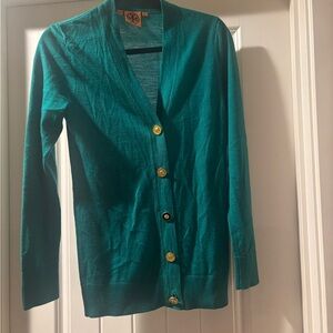 Tory Burch Teal Cardigan with Gold Buttons